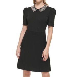 KARL LAGERFELD PARIS Faux Pearl Collar A Line Dress